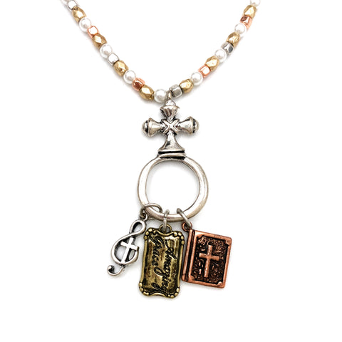 Amazing Grace Cross Pearl Prayer Necklace