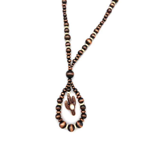 Cactus Charm Copper Navajo Beads Necklace