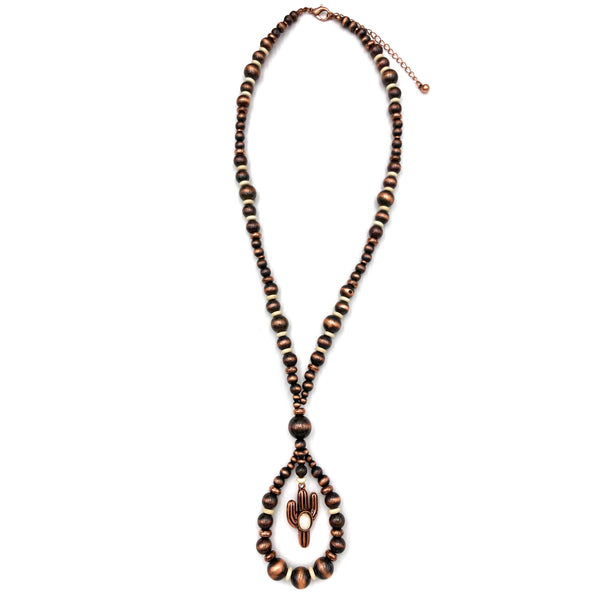 Cactus Charm Copper Navajo Beads Necklace