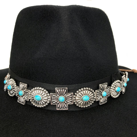 Western Turquoise Cross Concho Hat Band