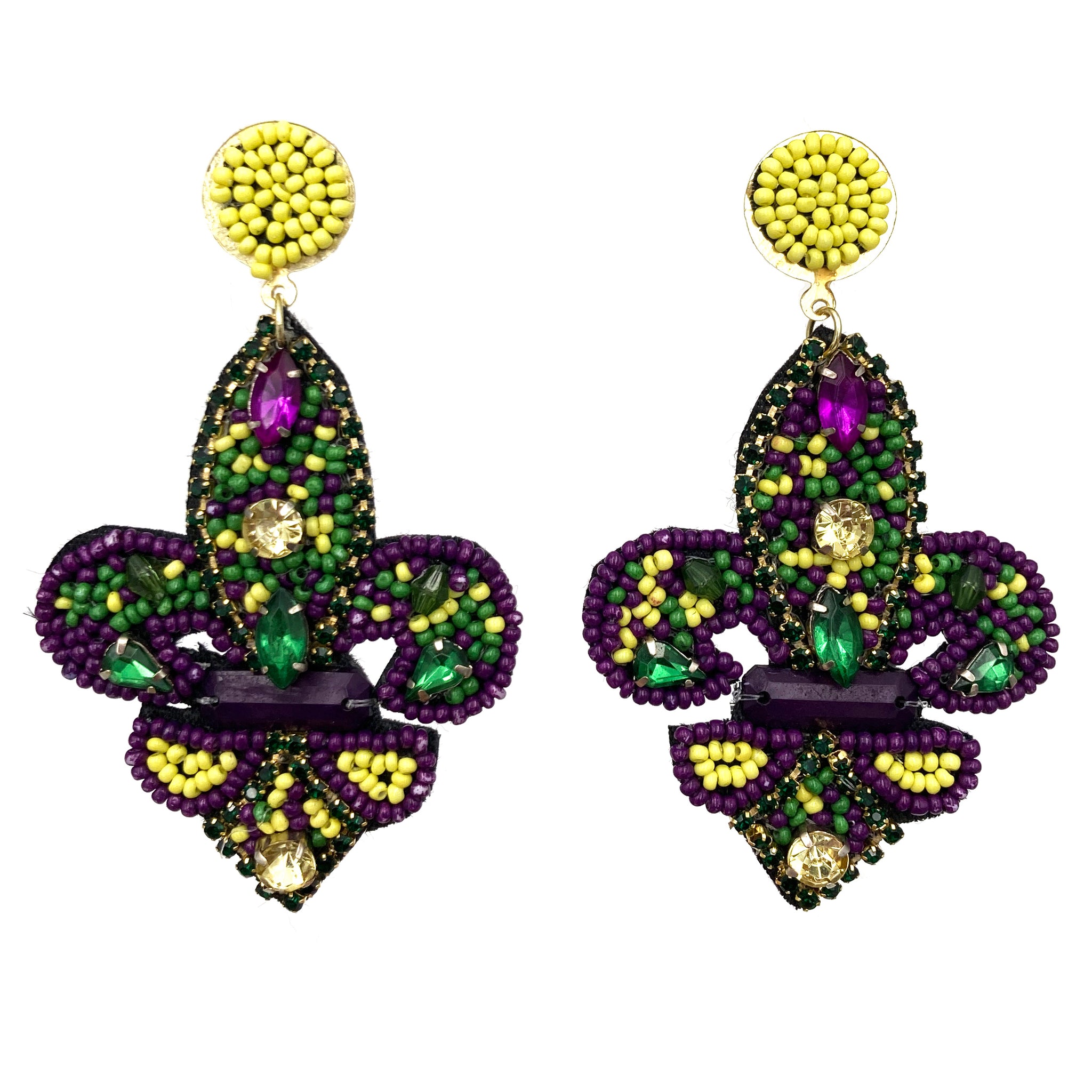 Fleur De Lis Mardi Gras Seed Bead Earrings