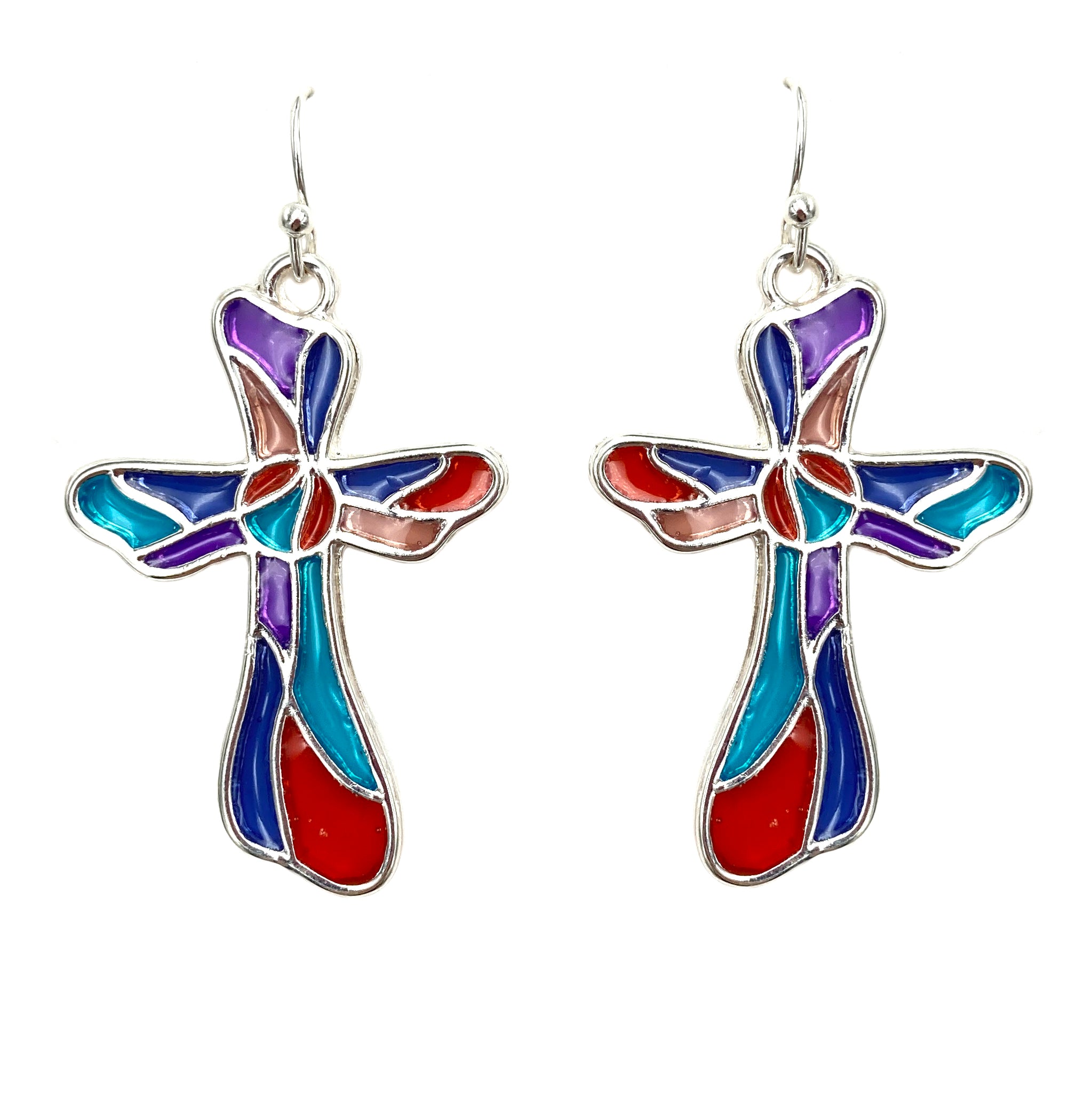 Glass Stained Cross Earrings