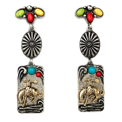 Cowboy Rodeo Plate Concho Western Earrings