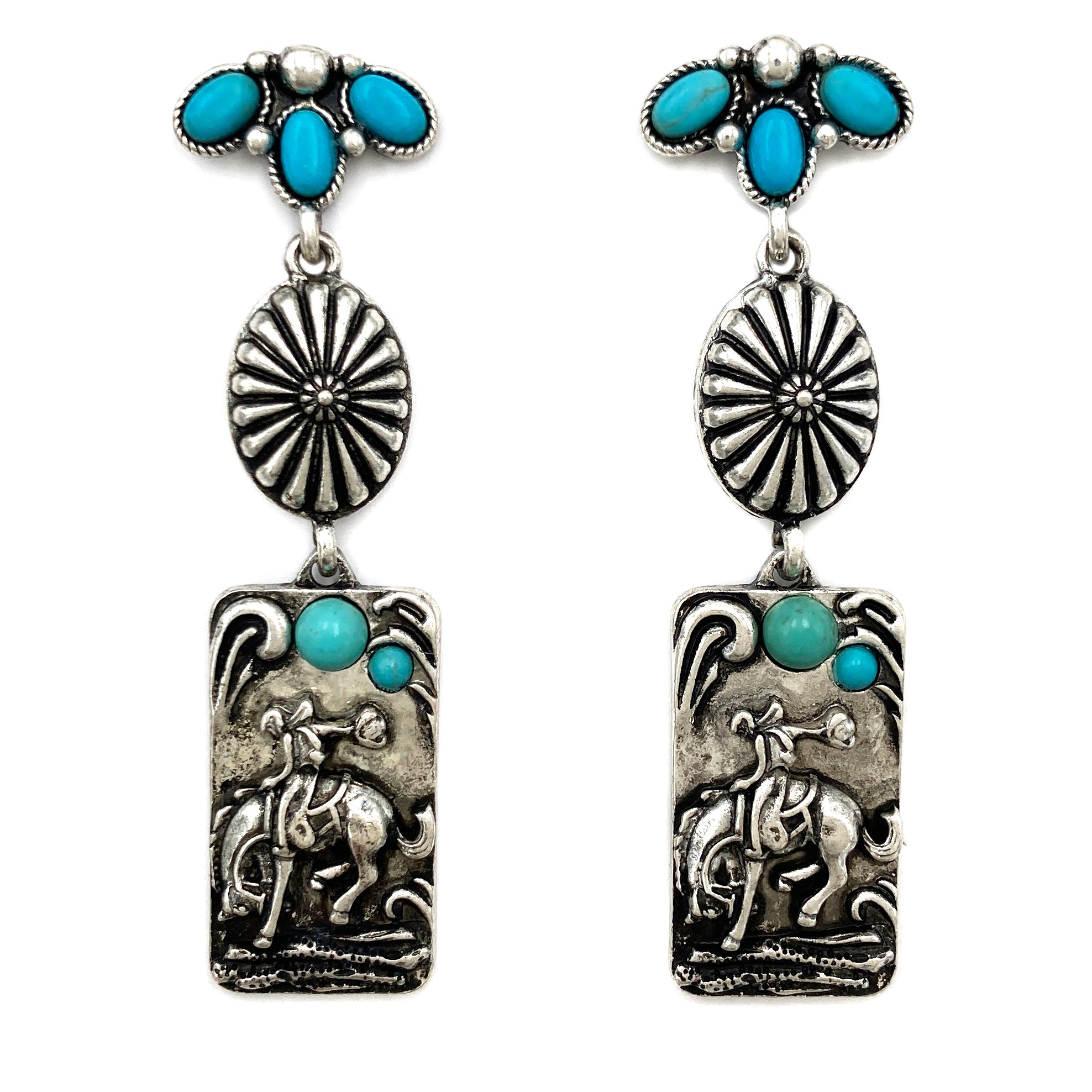 Cowboy Rodeo Plate Concho Western Earrings