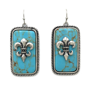 Fleur De Lis Turquoise Block Earrings