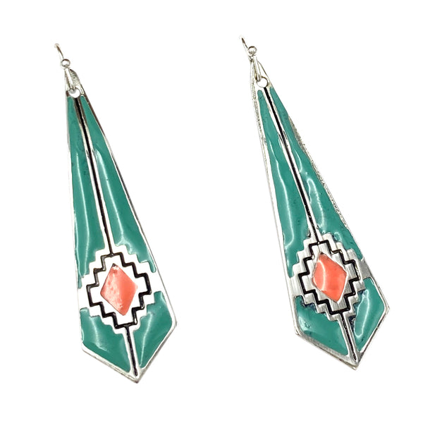 Kite Shape Aztec Southwestern Metal Plate Earrings