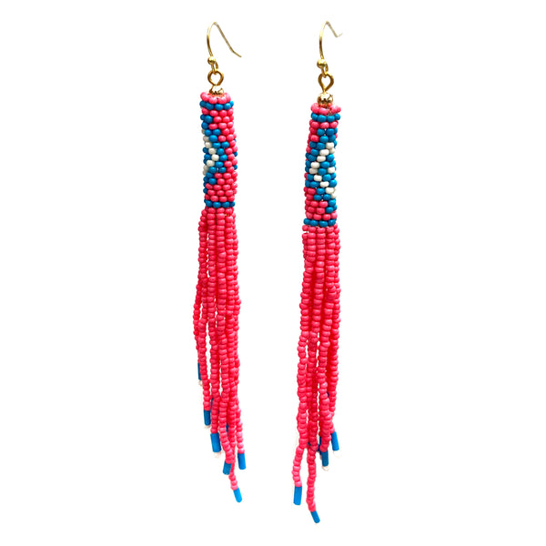 Tribal Windsock Fringe Seed Beaded Earrings