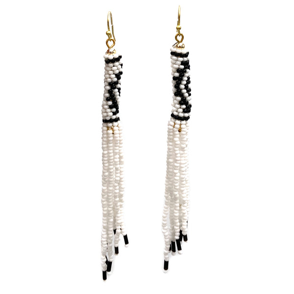 Tribal Windsock Fringe Seed Beaded Earrings