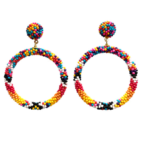 Southwestern Boho Stud Hoop Seed Bead Earrings