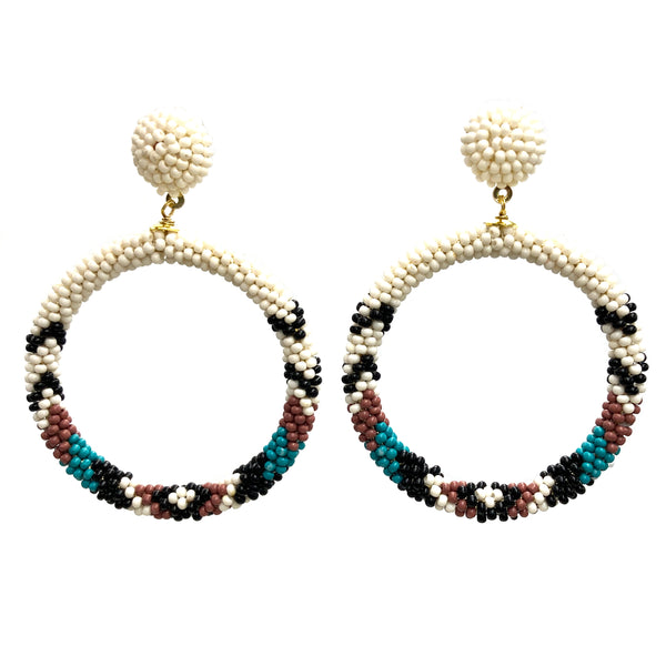 Southwestern Boho Stud Hoop Seed Bead Earrings