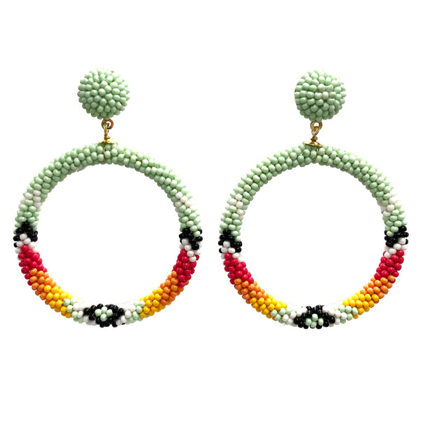 Southwestern Boho Stud Hoop Seed Bead Earrings