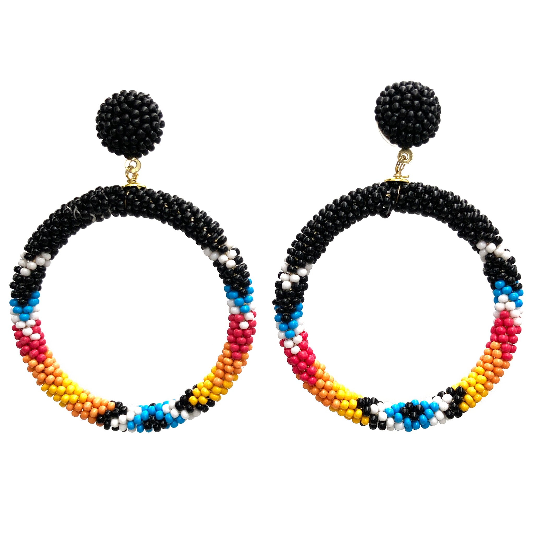 Southwestern Boho Stud Hoop Seed Bead Earrings