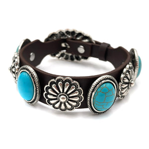 Western Concho Turquoise Leather Bracelet