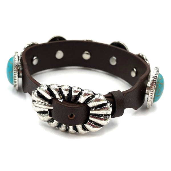 Western Concho Turquoise Leather Bracelet