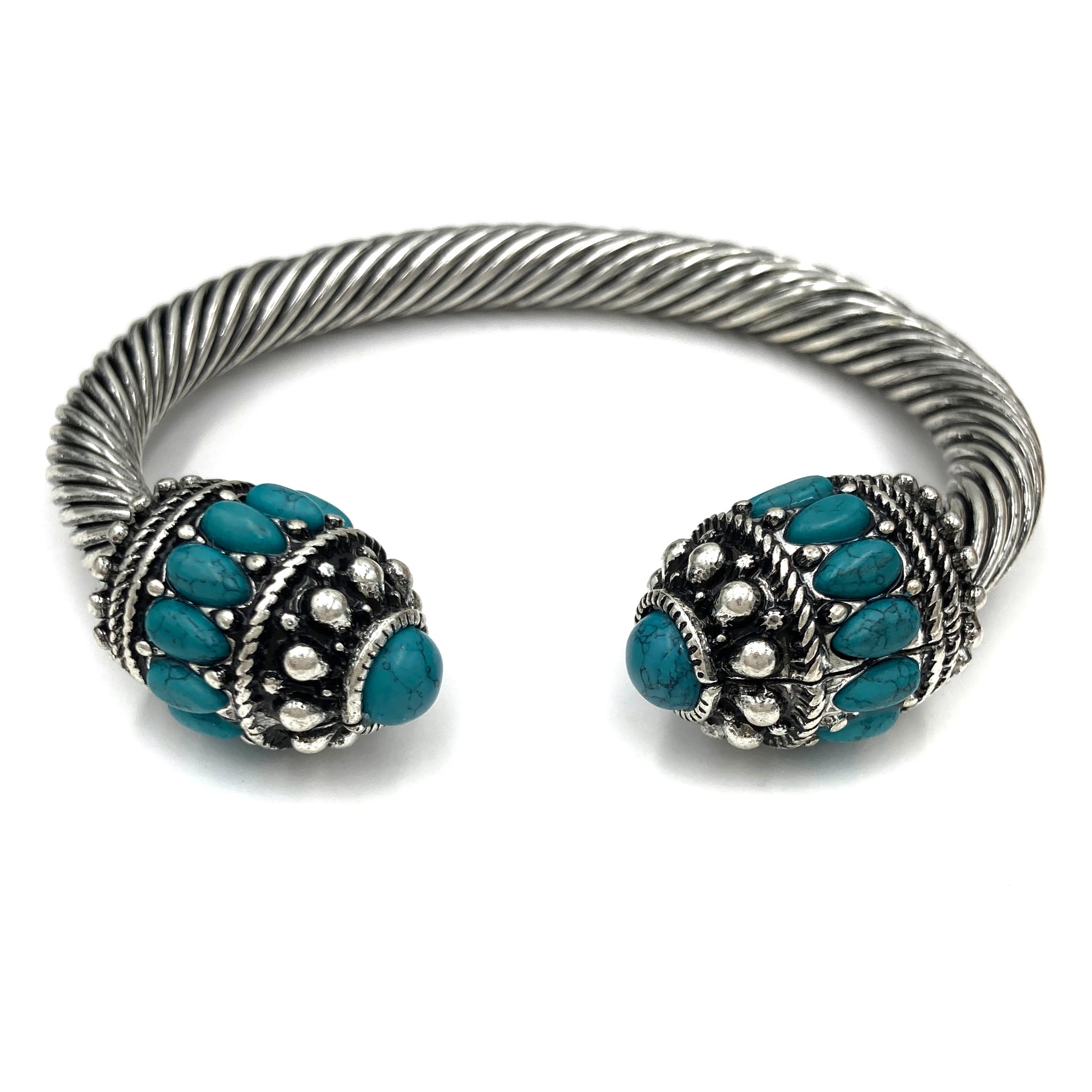 Turquoise Ball Ornament Western Roped Open Bangle