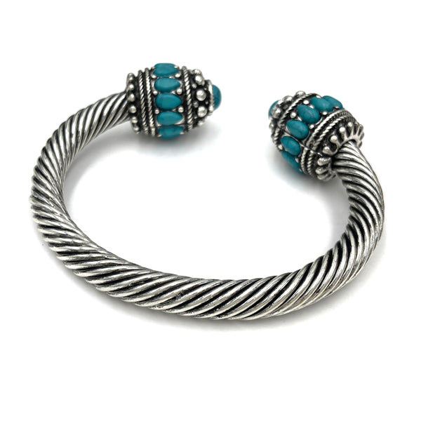 Turquoise Ball Ornament Western Roped Open Bangle