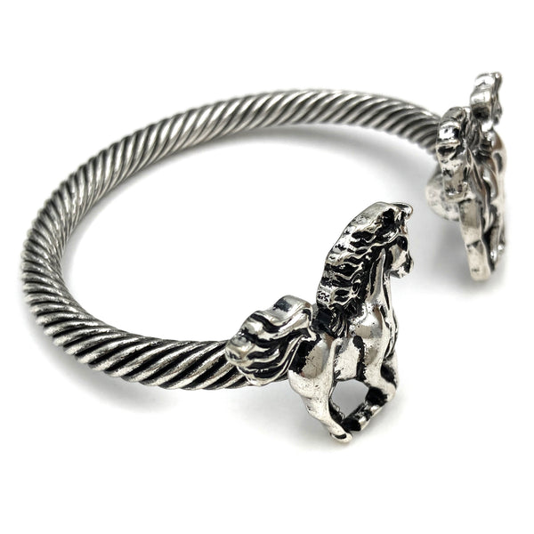 Silver Horse Charm Western Roped Open Bangle