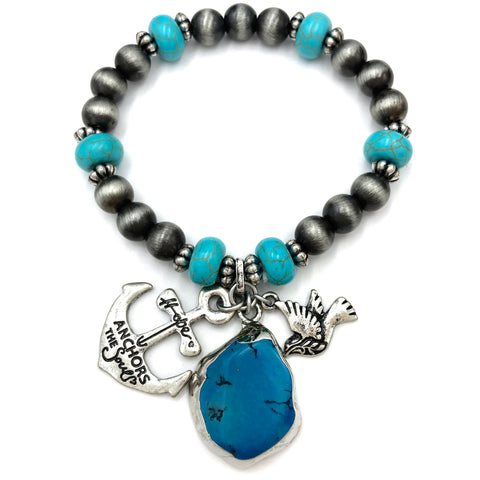 Hope Anchors The Soul Dove Navajo Turquoise Beads Stretch Bracelet