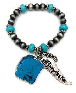 With Brave Wings She Flies Navajo Turquoise Beads Stretch Bracelet