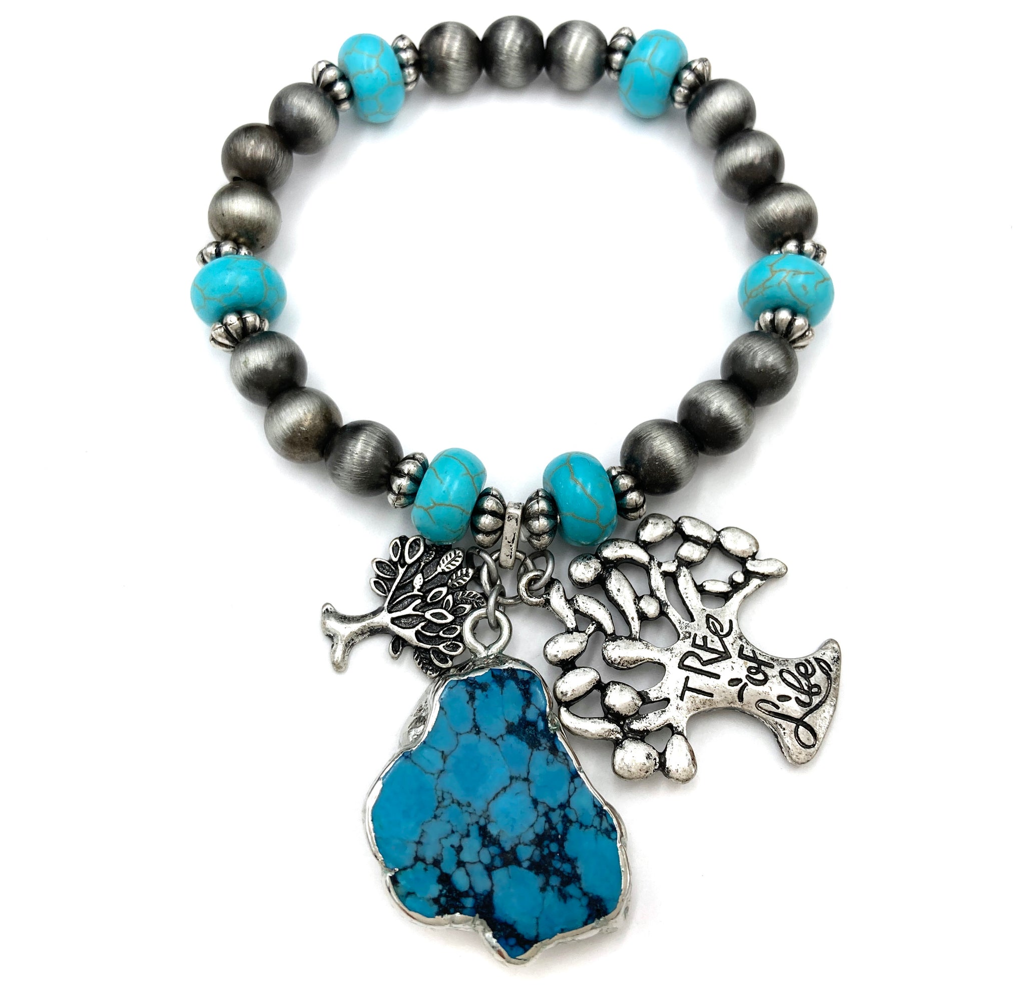 Tree of Life Navajo Turquoise Beads Stretch Bracelet