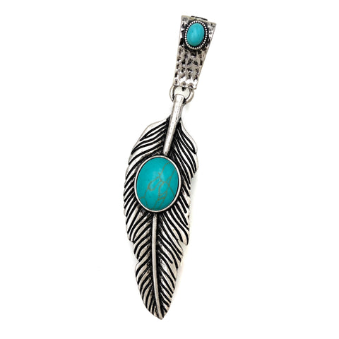 Feather Turquoise Silver Metal Pendant