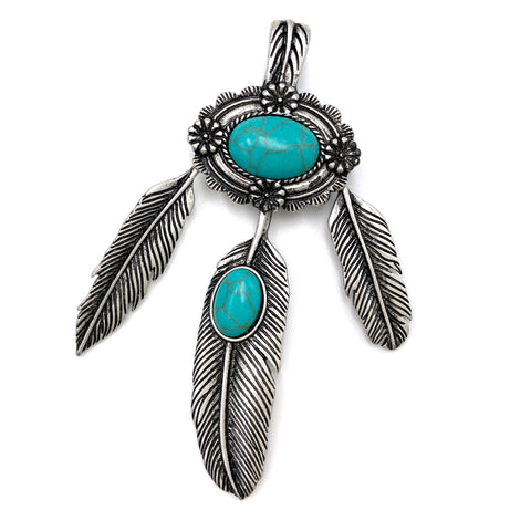 Dreamcatcher Feathers Turquoise Silver Metal Pendant