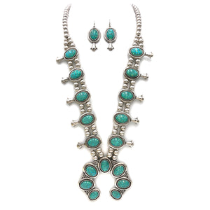 Squash Blossom Glittering Amazonite Necklace Earrings Set