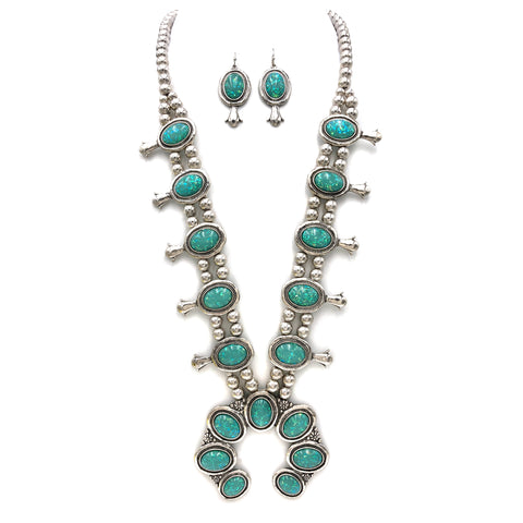 Squash Blossom Glittering Amazonite Necklace Earrings Set