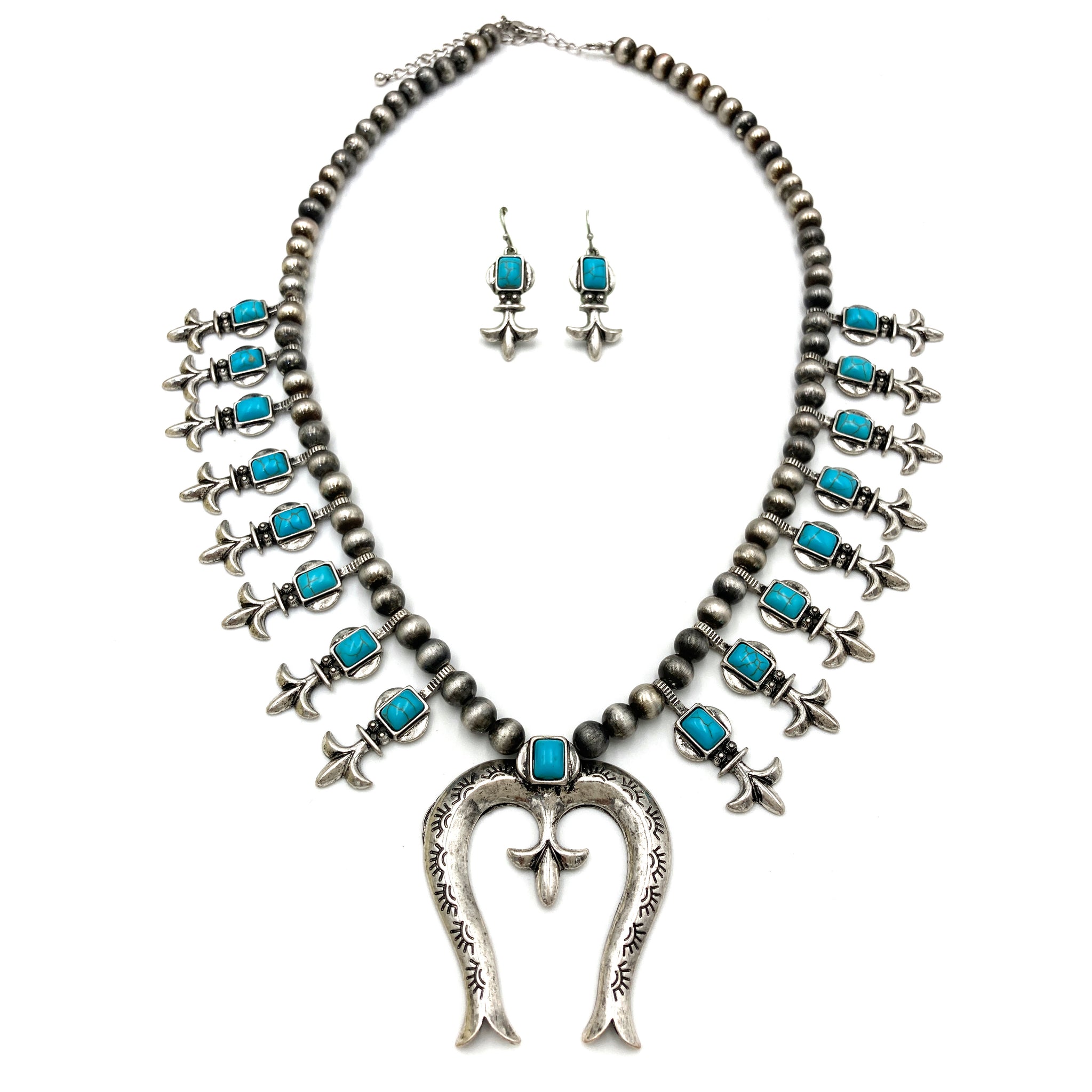 Navajo Squash Blossom Necklace Earrings Set