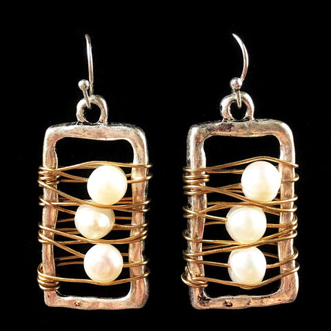 Western Style Pearl Beads Wire Earrings