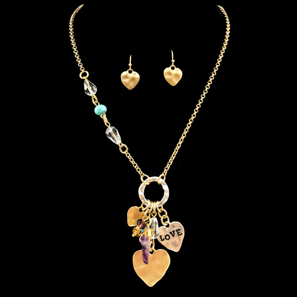 Love and Heart Charms Princess Necklace Earring Set