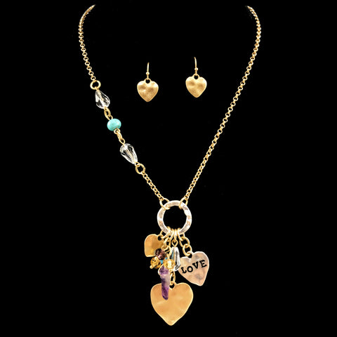 Love and Heart Charms Princess Necklace Earring Set