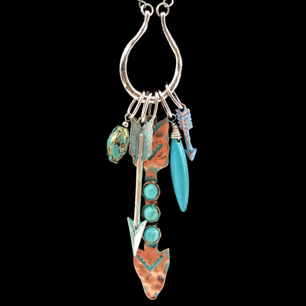 Turquoise Arrow Horseshoe Western Style Necklace and Earrings