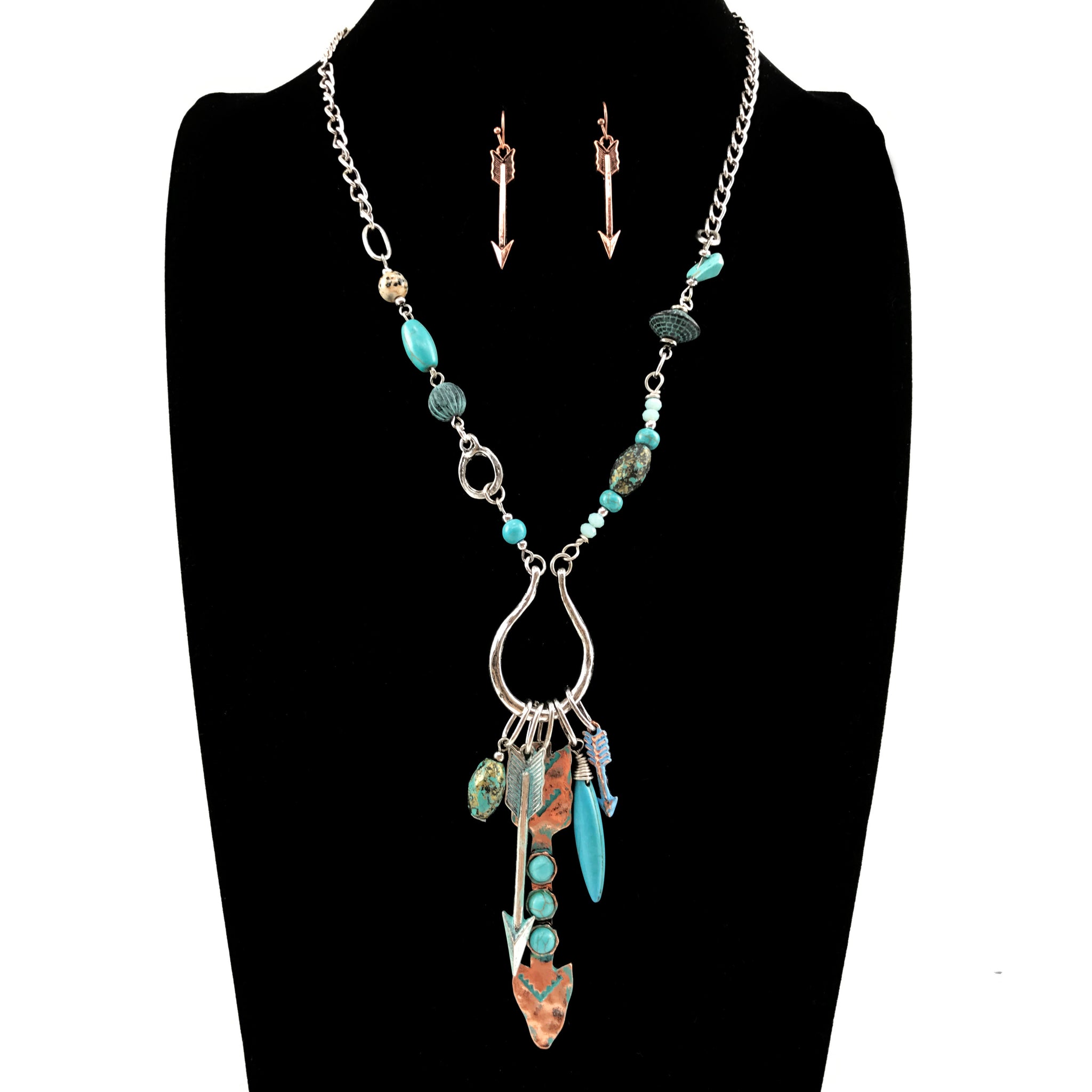 Turquoise Arrow Horseshoe Western Style Necklace and Earrings