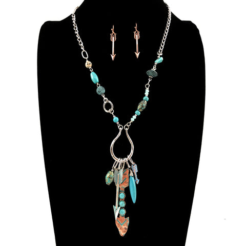 Turquoise Arrow Horseshoe Western Style Necklace and Earrings