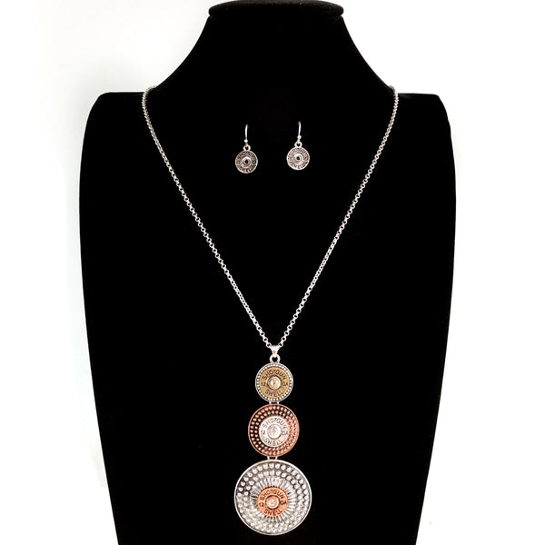 Long Three Bullet Pendant Western Style Necklace and Earrings