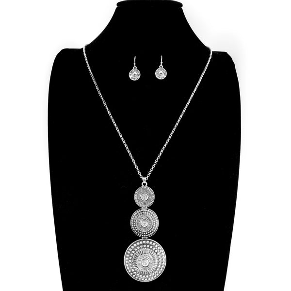 Long Three Bullet Pendant Western Style Necklace and Earrings