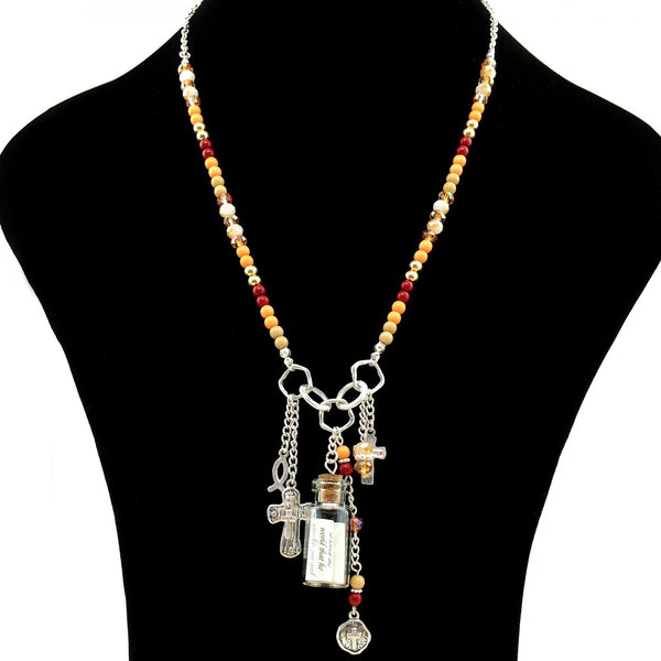 Cross John 3:16 Message in a Bottle Beaded Long Necklace