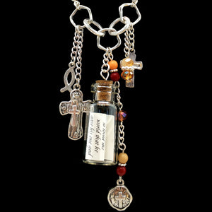 Cross John 3:16 Message in a Bottle Beaded Long Necklace