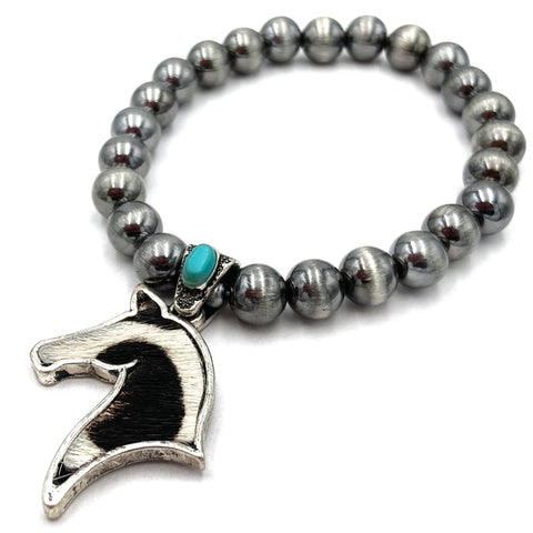 Horse Charm with Cowhide Bead Bracelet