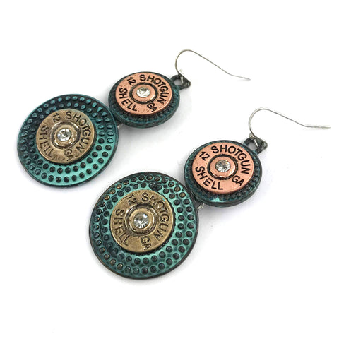 Large Shotgun Shell Bullet Western Style Dangle Earrings