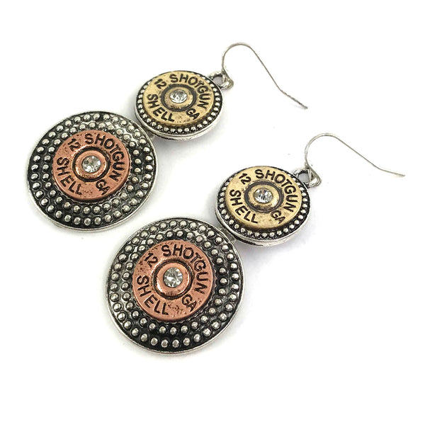 Large Shotgun Shell Bullet Western Style Dangle Earrings