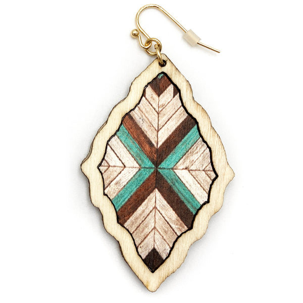 Leaf Turquoise Brown Wooden Earrings