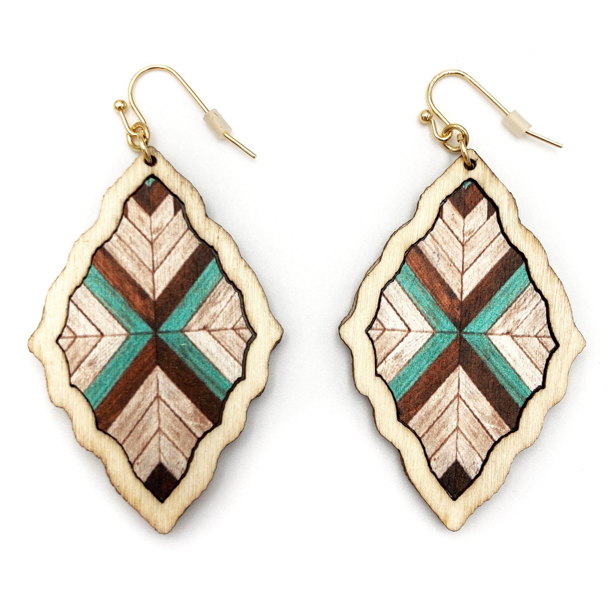 Leaf Turquoise Brown Wooden Earrings