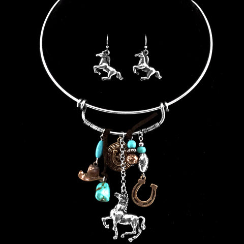 Horse Western Choker Necklace Earring Set