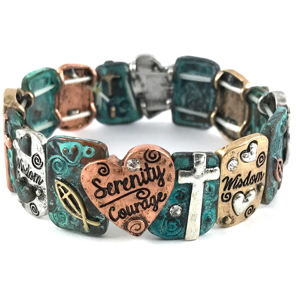 Serenity Wisdom Courage Cross Heart Bracelet