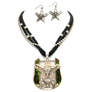 Longhorn Texas Star Camouflage Pendant Necklace Earring Set