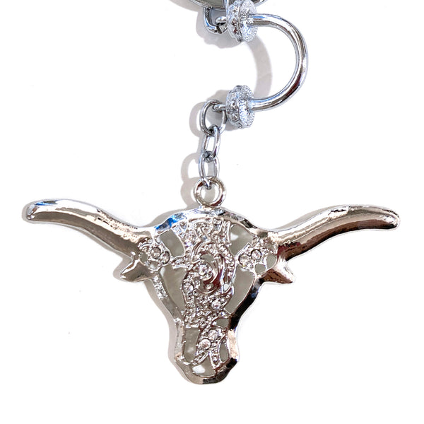 Longhorn Carved Rhinestone Keychain