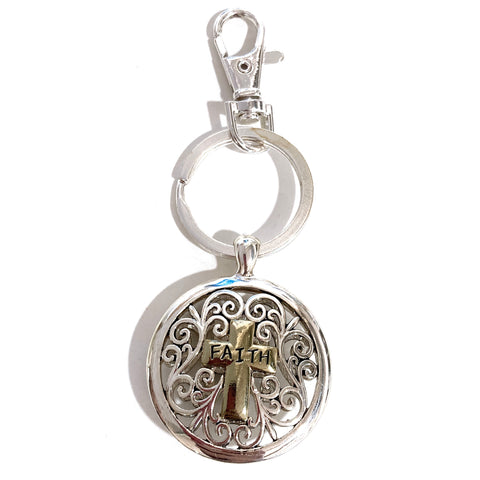 Faith Cross Floral Filigree Keychain