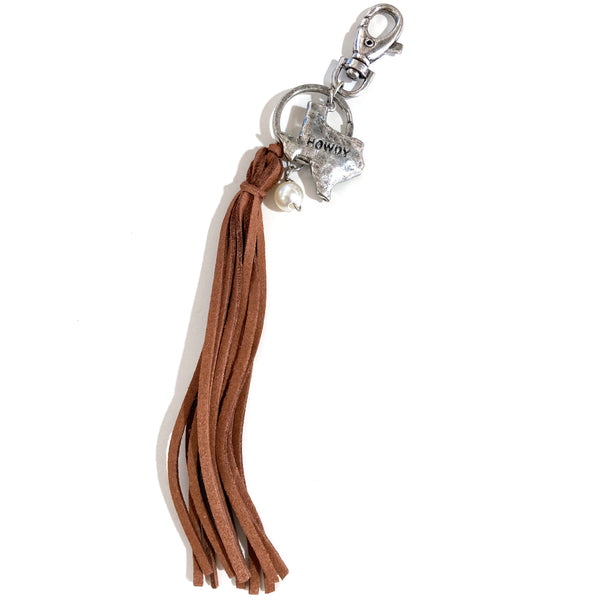 Western Brown Fringe Texas Howdy Keychain